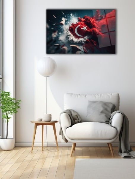 Patlama%20İçinde%20Doğan%20Türk%20Bayrağı%20Cam%20Tablo