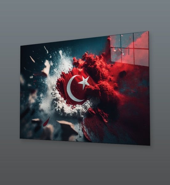 Patlama%20İçinde%20Doğan%20Türk%20Bayrağı%20Cam%20Tablo