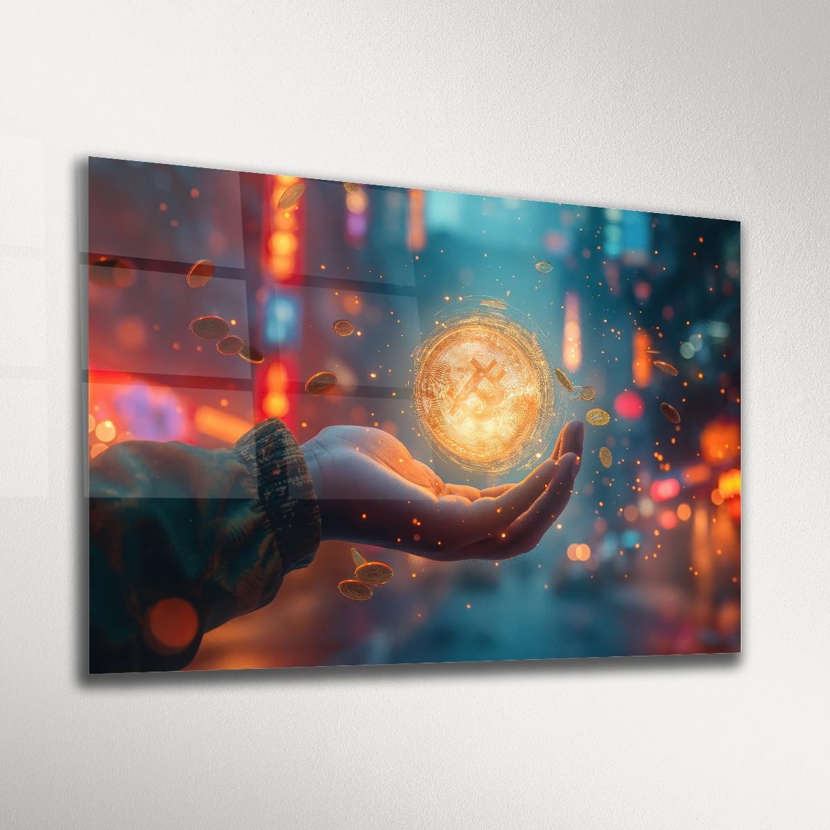 Yatay%20Avuç%20İçinde%20Güneş%20Bitcoin%20Soyut%20Cam%20Tablo