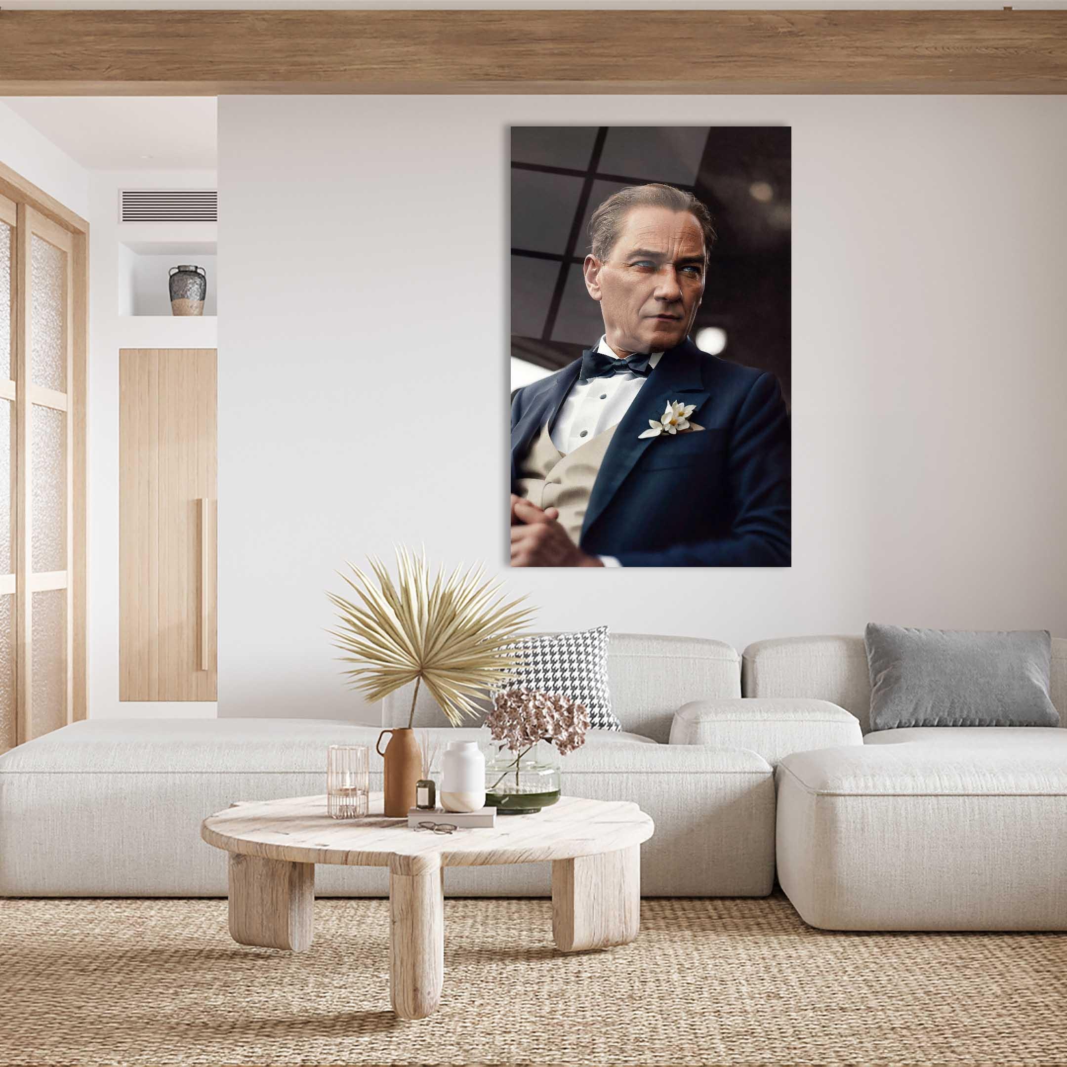 Dikey%20Şık%20Atatürk%20Siluet%20Baskılı%20Cam%20Tablo