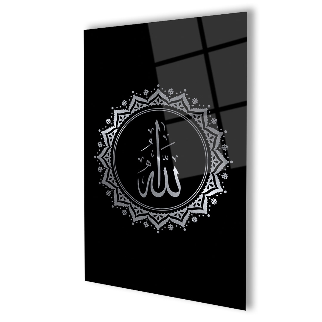 Dikey%20Siyah%20Temalı%20Allah%20Lafzı%20Cam%20Tablo