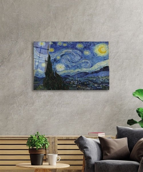 Yatay%20Vincent%20van%20Gogh%20Temalı%20Cam%20Tablo