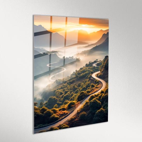 Dikey Vadi İçinde Yol Manzara Cam Tablo