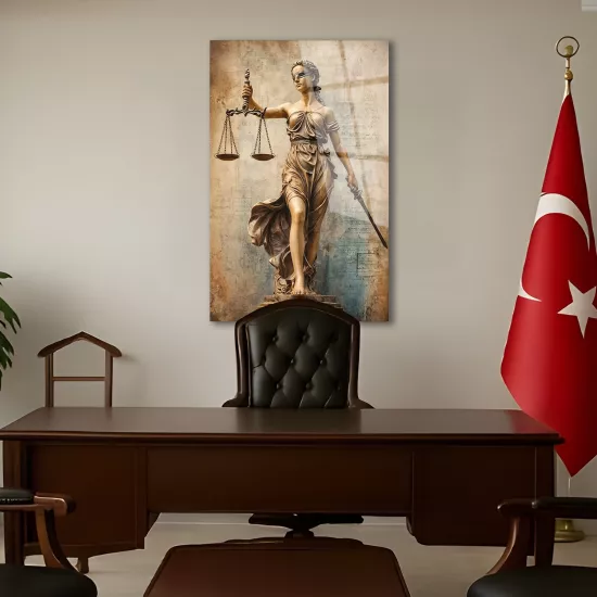 Avukat Hakim Temalı Adalet Terazisi Cam Tablo