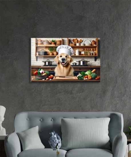 Yatay Aşçı Köpek Görseli Yapay Zeka Cam Tablo