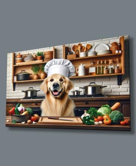 Yatay Aşçı Köpek Görseli Yapay Zeka Cam Tablo