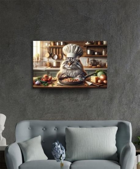 Mutfakta Usta Şef Kedi’nin Ziyafeti Cam Tablo