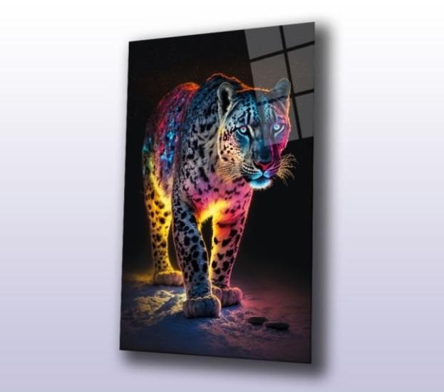 Leopar Işıkların Gölgeli Avcısı Modern Cam Tablo