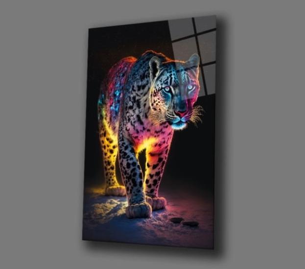 Leopar Işıkların Gölgeli Avcısı Modern Cam Tablo