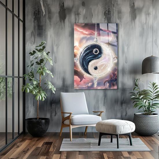 Dikey Ying Yang Soyut Cam Tablo