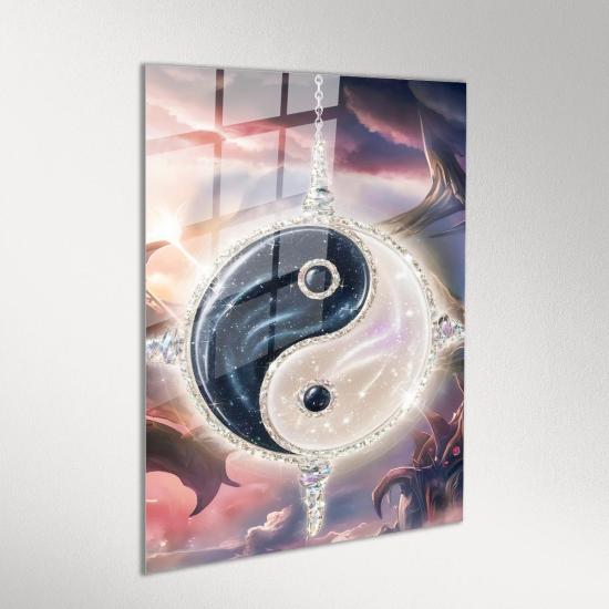 Dikey Ying Yang Soyut Cam Tablo