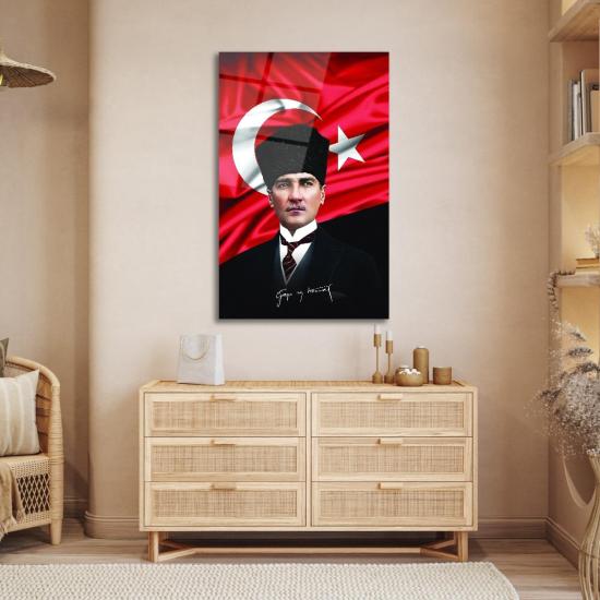 Atatürk Portreli Dikey Cam Tablo