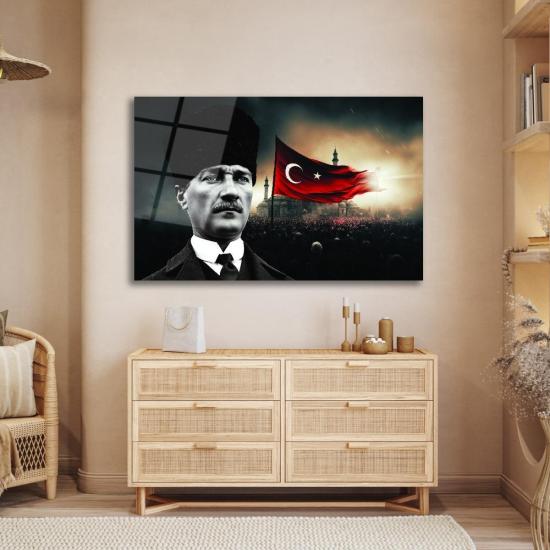 Atatürk Portreli Yatay Cam Tablo