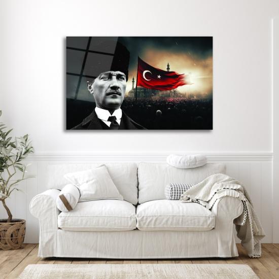 Atatürk Portreli Yatay Cam Tablo