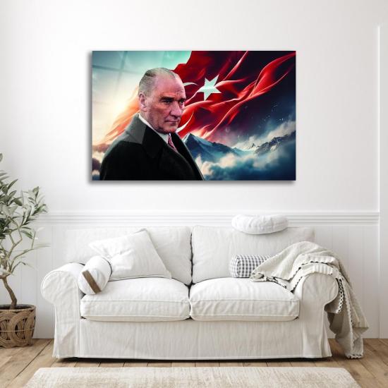 Yatay Atatürk ve Bayrak Cam Tablo