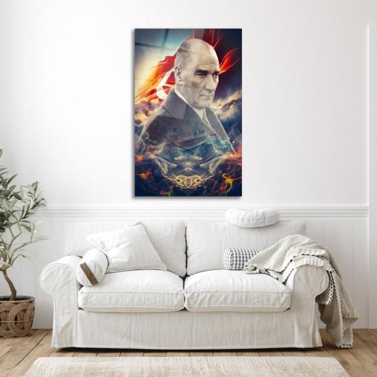 Renkli Atatürk ve Bayrak Cam Tablo