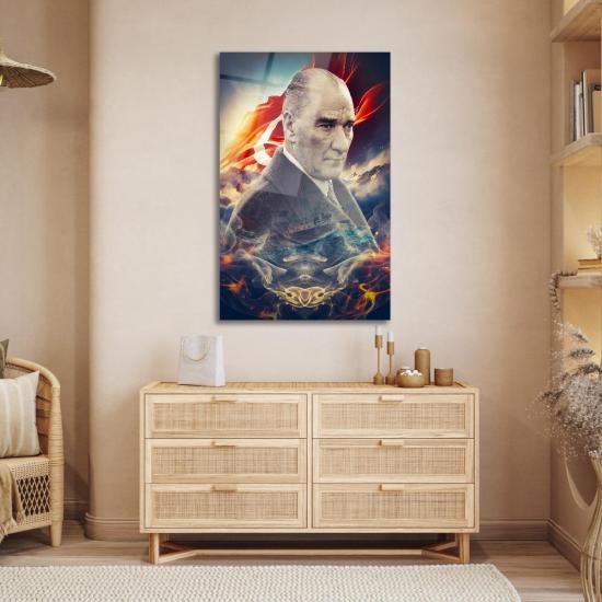 Renkli Atatürk ve Bayrak Cam Tablo