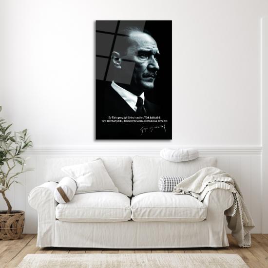 Atatürk Siyah Beyaz Cam Tablo