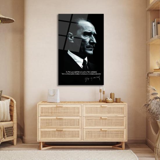 Atatürk Siyah Beyaz Cam Tablo