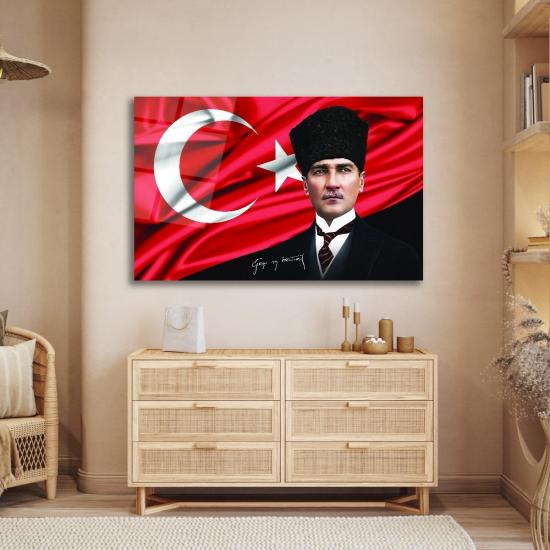 Atatürk ve Bayrak Cam Tablo