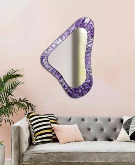 Asimetrik Mor Dalgalı Desen Dekoratif Ayna