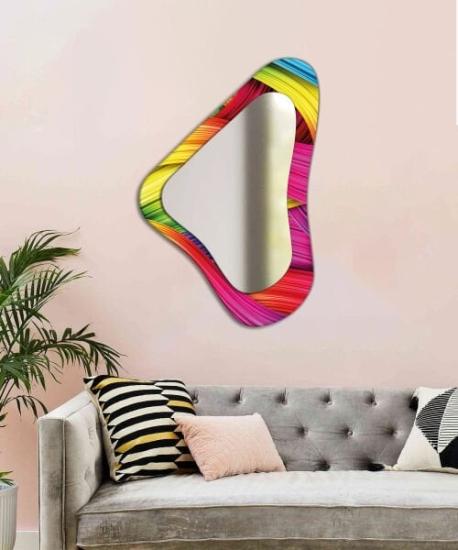 Asimetrik Pembe Sarı Tonlu Dekoratif Ayna
