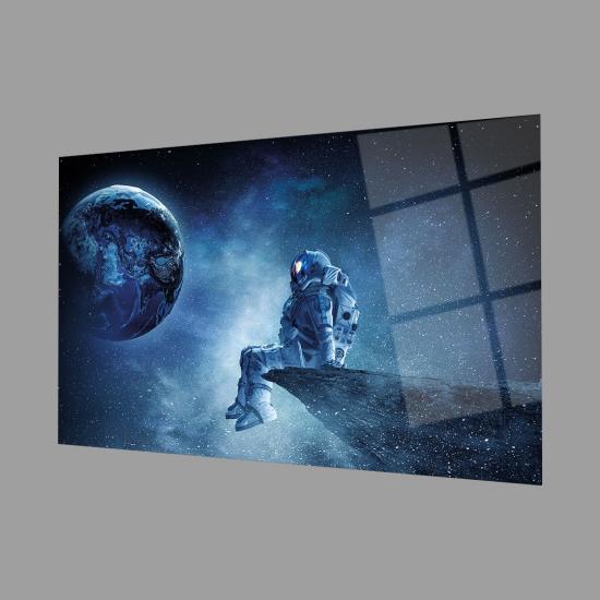 Uzayda Astronot Temalı Cam Tablo