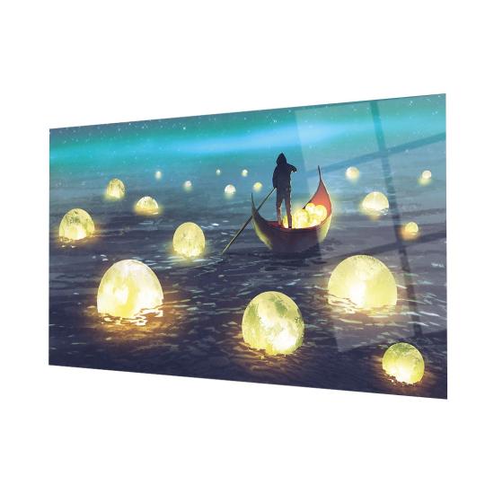 Ay Toplayıcı Temalı Soyut Cam Tablo