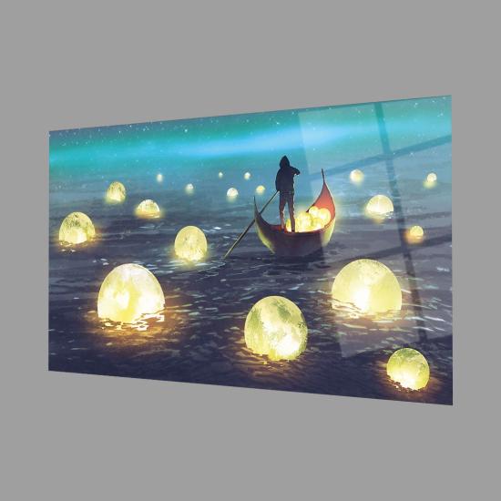 Ay Toplayıcı Temalı Soyut Cam Tablo