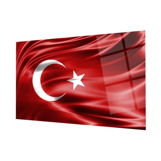 Kırmızı Dalgalanan Türk Bayrağı Cam Tablo