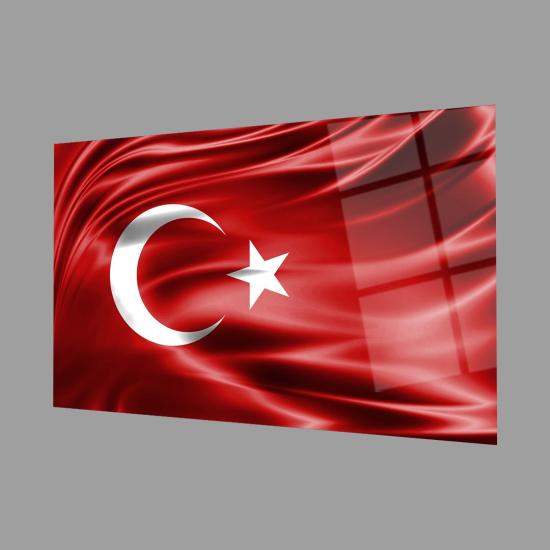 Kırmızı Dalgalanan Türk Bayrağı Cam Tablo