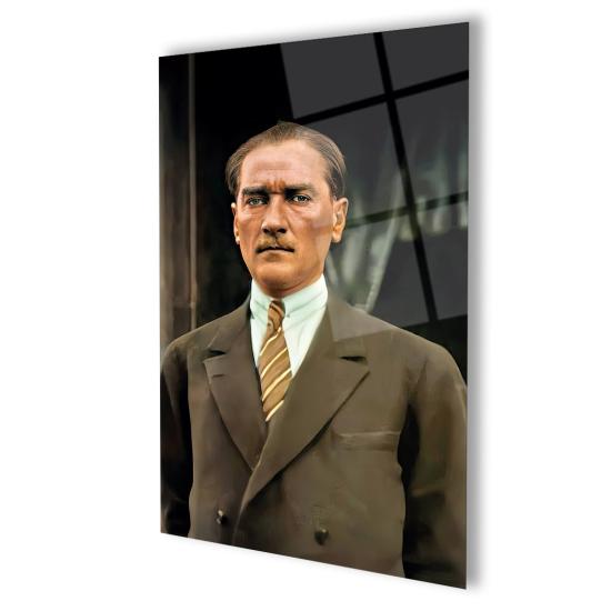 Dikey Çağdaş Atatürk Portresi Cam Tablo