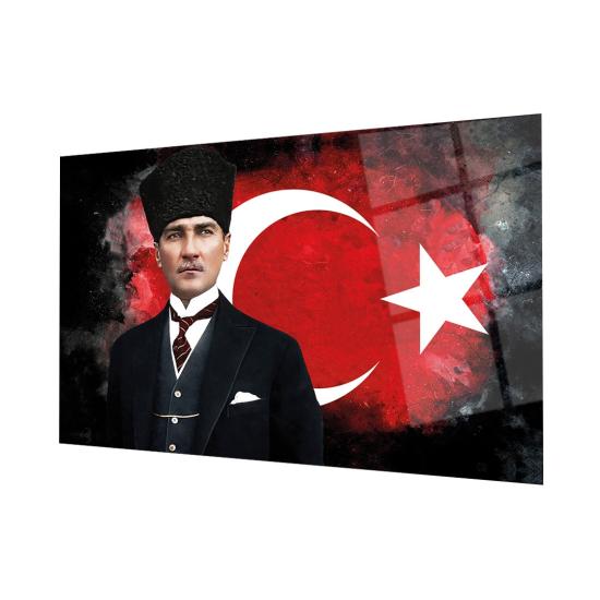 Atatürk ve Türk Bayrağı Büyük Cam Tablo