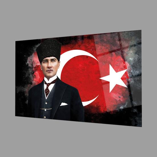Atatürk ve Türk Bayrağı Büyük Cam Tablo