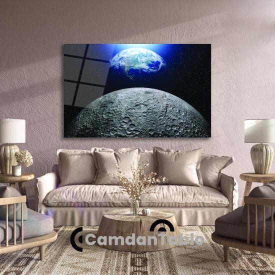 Dünya ve Ay Sanatsal Cam Tablo