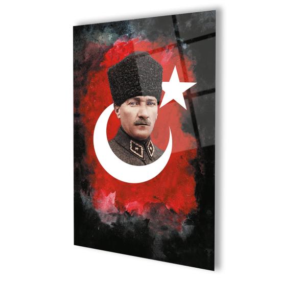 Siyah Arkaplan Atatürk Silüet Gösterişli Cam Tablo