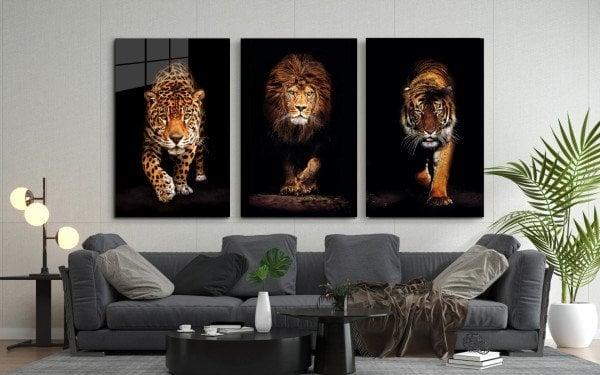 Aslan, Kaplan ve Jaguar 3’lü Cam Tablo