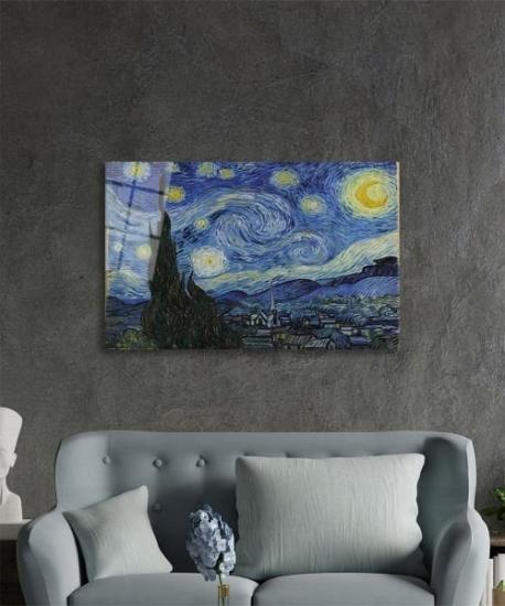 Yatay Vincent van Gogh Temalı Cam Tablo