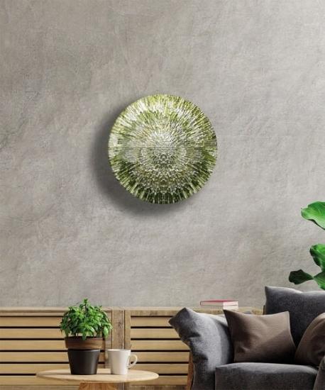 Oval Yeşil Beyaz Soyut Cam Tablo