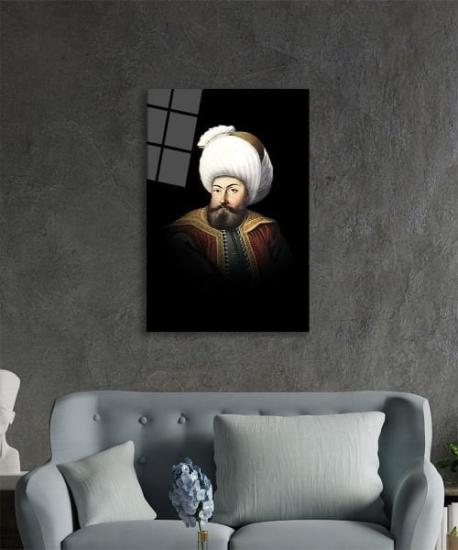 Dikey Osman Gazi Temalı Cam Tablo