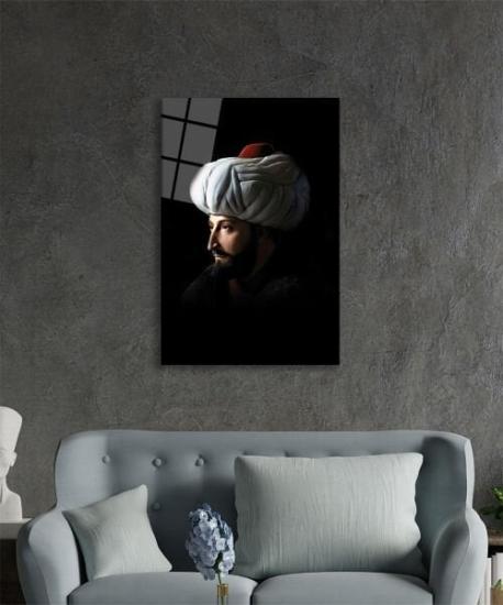Dikey Fatih Sultan Mehmet Cam Tablo
