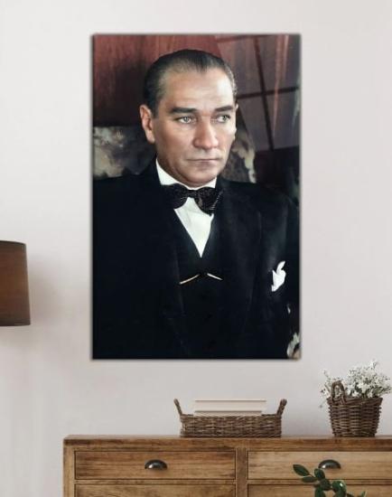 Dikey Atatürk Hediyelik Cam Tablo