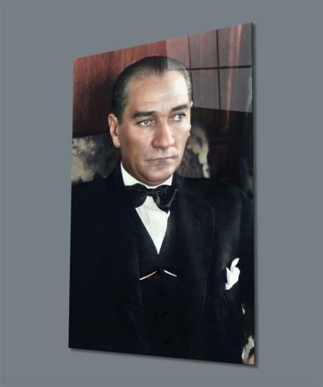 Dikey Atatürk Hediyelik Cam Tablo