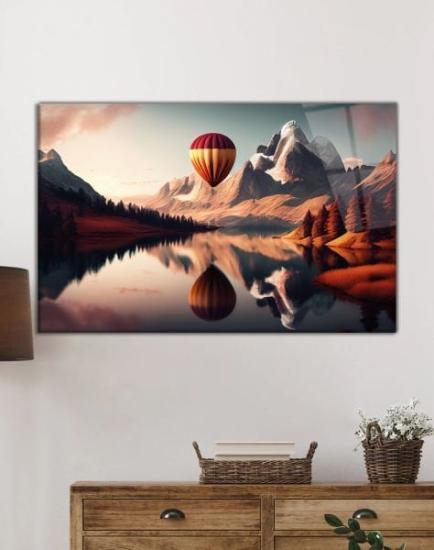 Yatay Gün Batımı ve Balon Manzara Cam Tablo