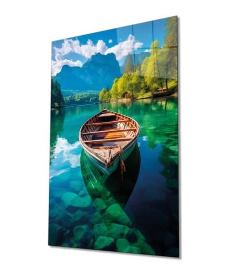 Yatay Kayık ve Doğa Manzaralı Cam Tablo