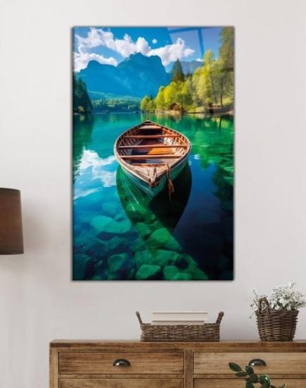Yatay Kayık ve Doğa Manzaralı Cam Tablo