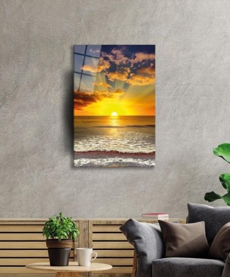 Dikey Gün Batımı ve Deniz Cam Tablo