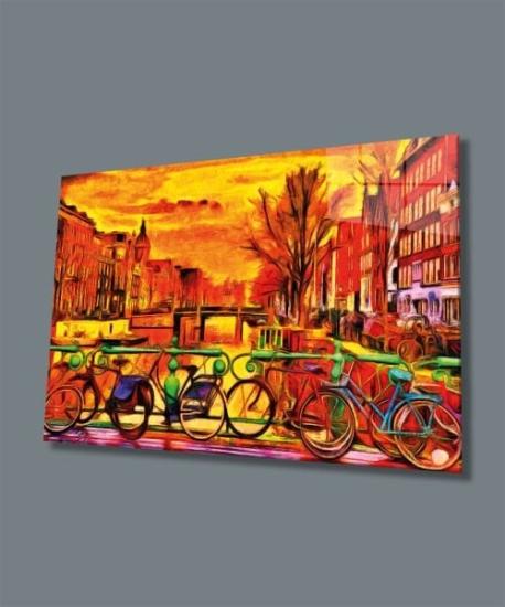 Yatay Bisiklet ve Şehir Cam Tablo