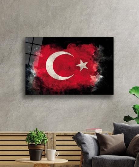 Siyah Fonlu Modern Ay Yıldız Cam Tablo