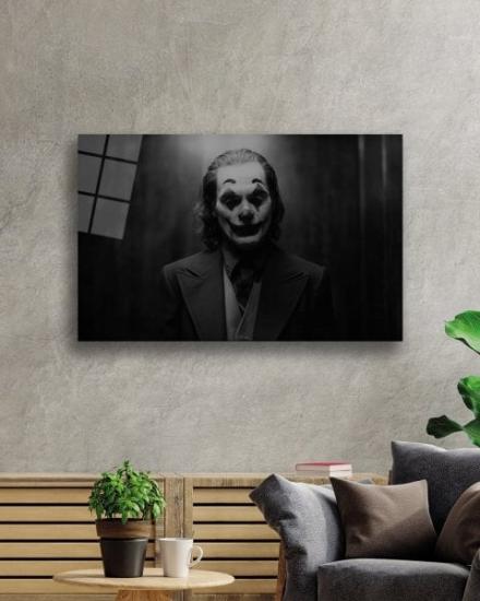 Siyah Beyaz Joker Temalı Cam Tablo